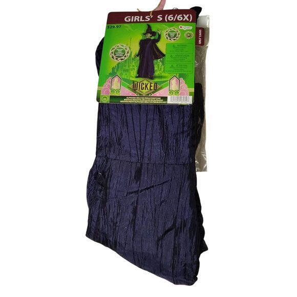 Disguise Girls S (6/6X) Wicked Elphaba Deluxe Costume With Dress, Cape and Hat - Picture 3 of 8